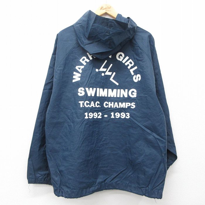 【20%OFF】XL★古着 キングルイ 長袖 ナイロン ジャケット パーカー メンズ 90年代 90s スイミング ラグラン 大きいサイズ 濃紺 ネイビー 24dec16 中古 アウター ウインドブレーカー