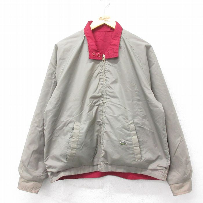 L★古着 ラコステ LACOSTE IZOD 長袖 ブランド ナイロン ジャケット メンズ 90年代 90s ワンポイントロゴ ラグラン リバーシブル ベージュ他 カーキ 24dec17 中古 アウター ウインドブレーカー