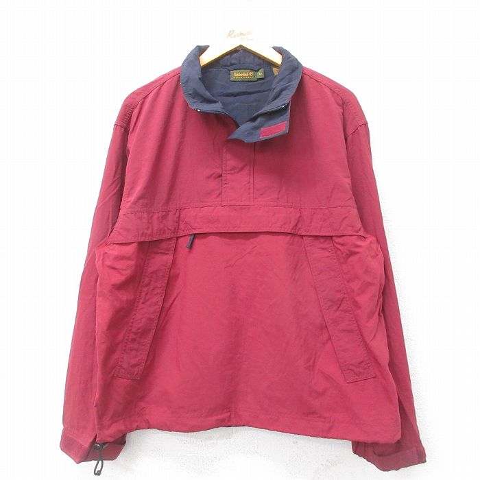 【50%OFF】M★古着 ティンバーランド 長袖 ハーフジップ ナイロン ジャケット メンズ 00年代 00s エンジ 内側メッシュ 24dec17 中古 アウター ウインドブレーカー
