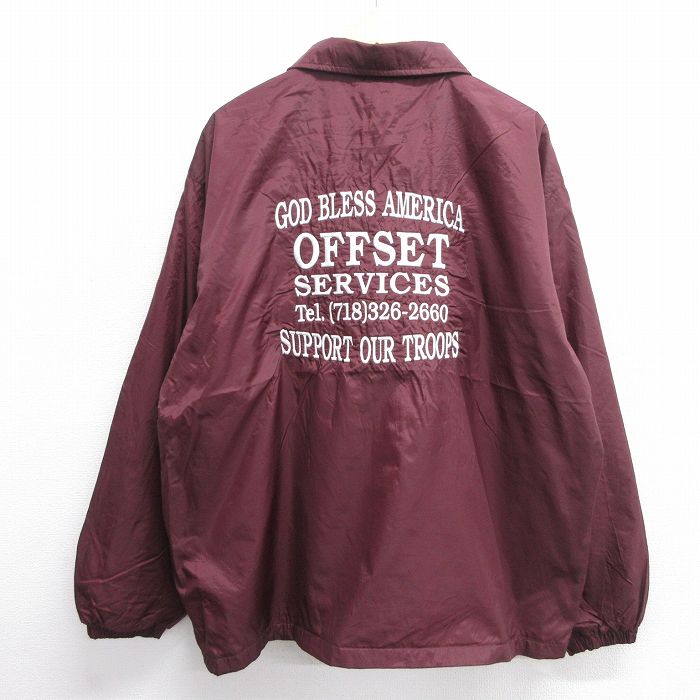 XL★古着 長袖 ナイロン ジャケット メンズ GOD BLESS 刺繍 エンジ 25jan06 中古 アウター ウインドブレーカー