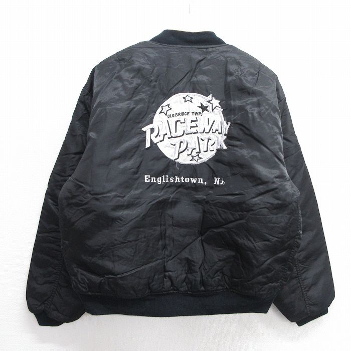 L★古着 長袖 ナイロン ジャケット メンズ 90年代 90s RACEWAY PARK 刺繍 リバーシブル 黒 ブラック 25jan06 中古 アウター ウインドブレーカー