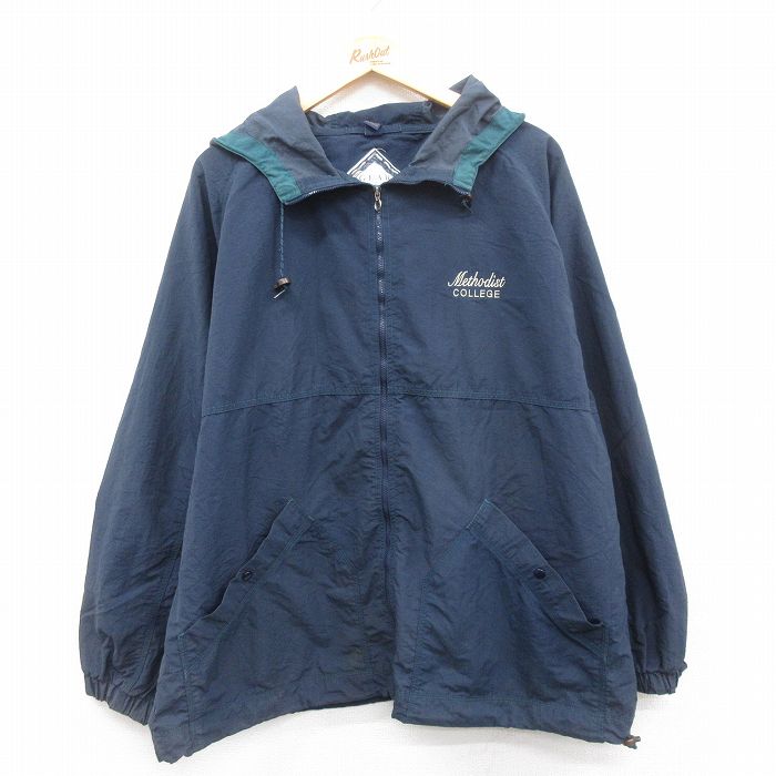 【50%OFF】L★古着 長袖 ナイロン ジャケット パーカー メンズ 00年代 00s メソジスト カレッジ ラグラン 紺 ネイビー 25jan18 中古 アウター ウインドブレーカー