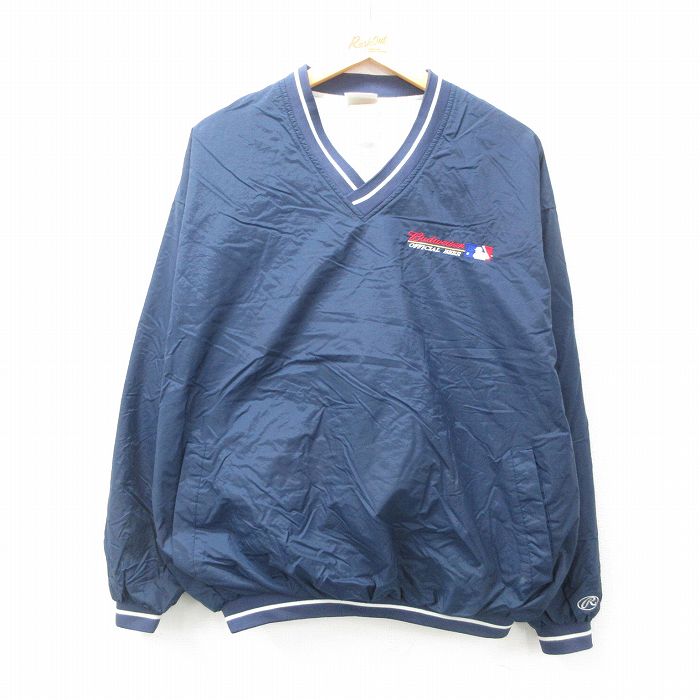XL★古着 ローリングス 長袖 ナイロン ジャケット メンズ MLB バドワイザー Vネック 紺他 ネイビー メジャーリーグ ベースボール 野球 25jan25 中古 アウター ウインドブレーカー