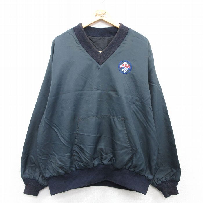 【50%OFF】XL★古着 長袖 ナイロン ジャケット メンズ 90年代 90s ASA 大きいサイズ Vネック USA製 紺 ネイビー 25jan27 中古 アウター ウインドブレーカー