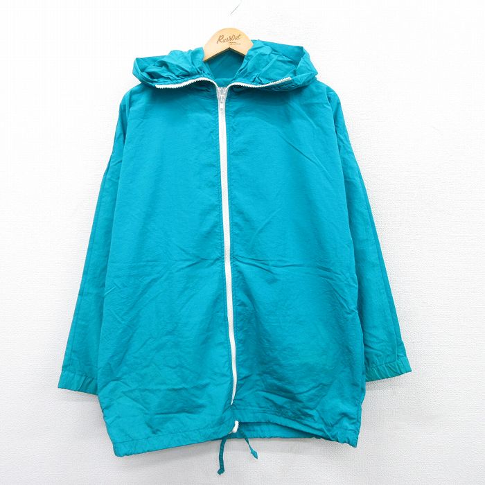 XL★古着 長袖 ナイロン ジャケット パーカー メンズ 90年代 90s USA製 水色 25jan27 中古 アウター ウインドブレーカー