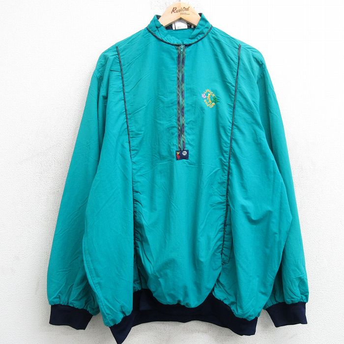 【20%OFF】XL★古着 長袖 ハーフジップ ナイロン ジャケット メンズ 90年代 90s ゴルフクラブ 大きいサイズ アイルランド製 青緑系他 25jan29 中古 アウター ウインドブレーカー