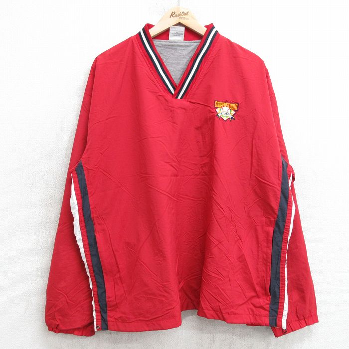 XL★古着 長袖 ナイロン ジャケット メンズ 00年代 00s 野球 大きいサイズ Vネック 赤他 レッド 25jan29 中古 アウター ウインドブレーカー