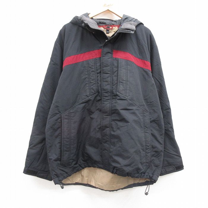 XL★古着 ナイキ NIKE 長袖 ナイロン ジャケット パーカー メンズ ワンポイントロゴ 大きいサイズ 黒他 ブラック 25feb05 中古 アウター ウインドブレーカー