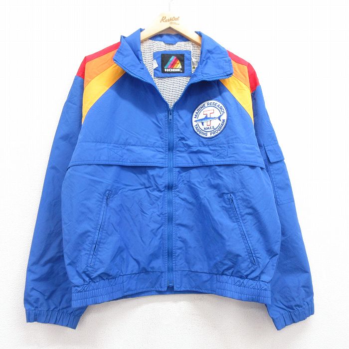 【50%OFF】M★古着 長袖 ナイロン ジャケット メンズ 90年代 90s サメ 青他 ブルー 内側メッシュ 25feb05 中古 アウター ウインドブレーカー