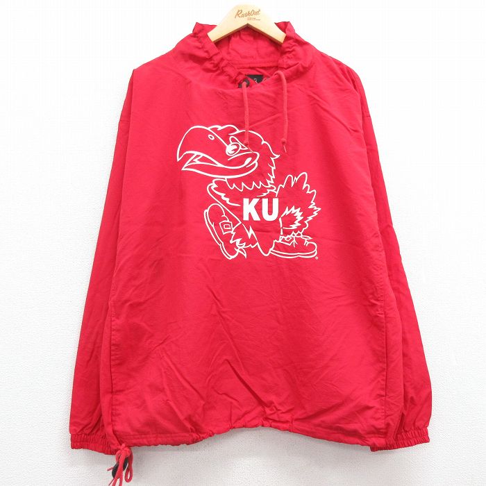 XL★古着 長袖 ナイロン ジャケット メンズ 90年代 90s KU 赤 レッド 25feb05 中古 アウター ウインドブレーカー