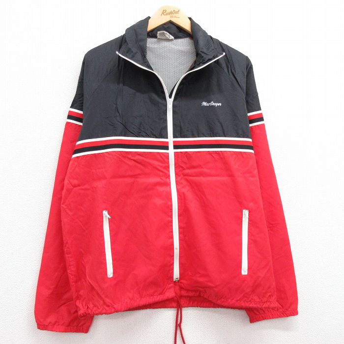 【20%OFF】M★古着 長袖 ナイロン ジャケット メンズ 80年代 80s ラグラン 赤他 レッド 内側メッシュ 25feb05 中古 アウター ウインドブレーカー