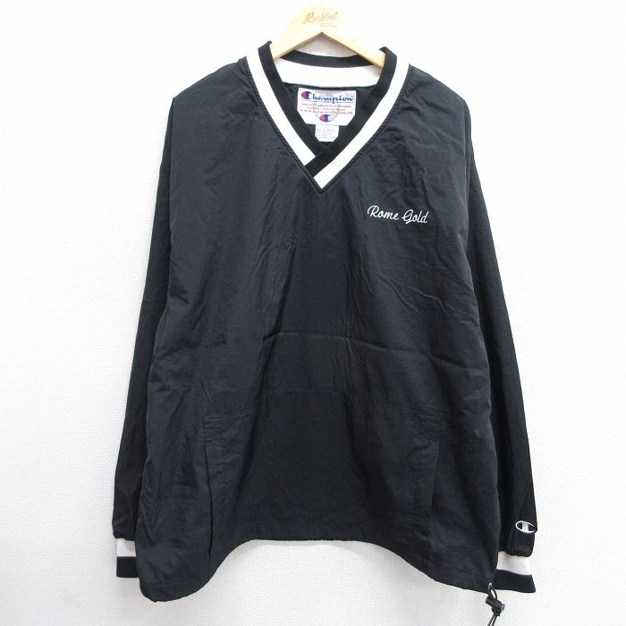 XL★古着 チャンピオン Champion 長袖 ナイロン ジャケット メンズ 00年代 00s Rome Gold Vネック 黒他 ブラック 25feb06 中古 アウター ウインドブレーカー