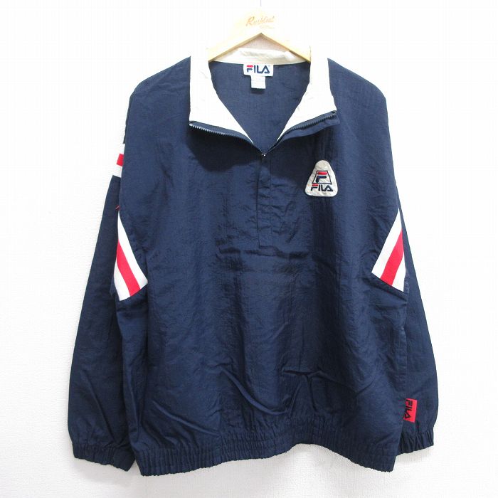 XL★古着 フィラ FILA 長袖 ナイロン ジャケット メンズ 90年代 90s ワンポイントロゴ 紺他 ネイビー 25feb06 中古 アウター ウインドブレーカー