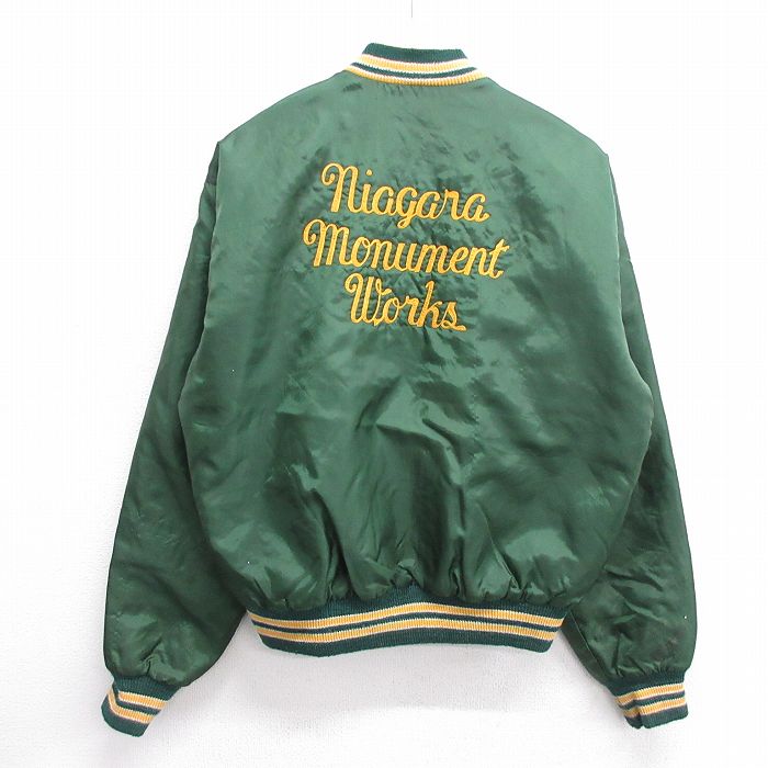 XL★古着 長袖 ナイロン ジャケット メンズ 80年代 80s ナイアガラ チェーンステッチ 緑他 グリーン 内側キルティング 25feb06 中古 アウター ウインドブレーカー