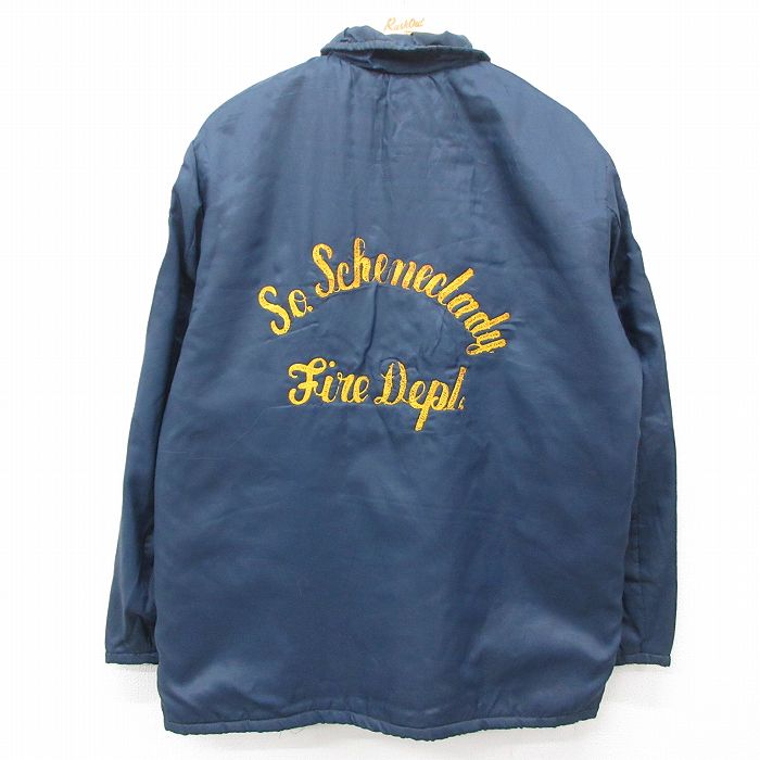 XL★古着 エンパイヤ 長袖 ナイロン ジャケット メンズ 80年代 80s 消防署 チェーンステッチ刺繍 USA製 紺 ネイビー 内側ボア 25feb06 中古 アウター ウインドブレーカー