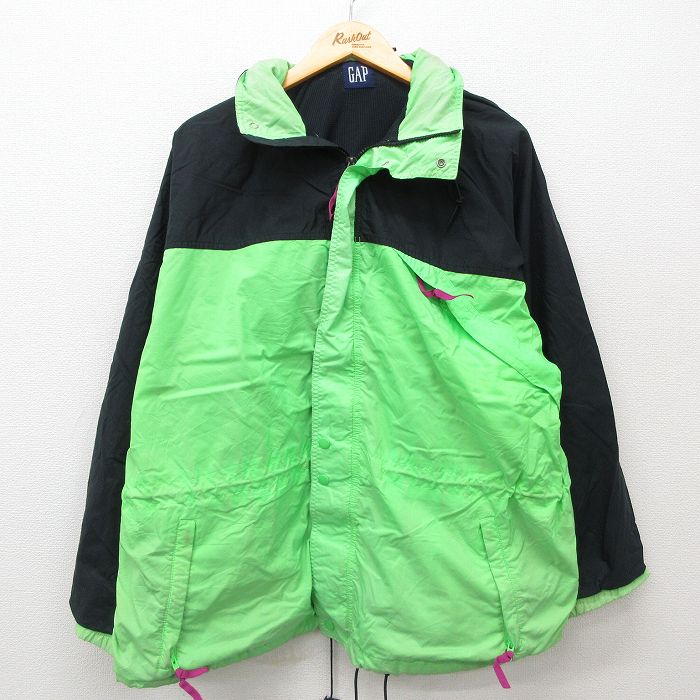 XL★古着 ギャップ GAP 長袖 ナイロン ジャケット メンズ 90年代 90s 大きいサイズ 黄緑他 内側メッシュ 【spe】 25feb06 中古 アウター ウインドブレーカー