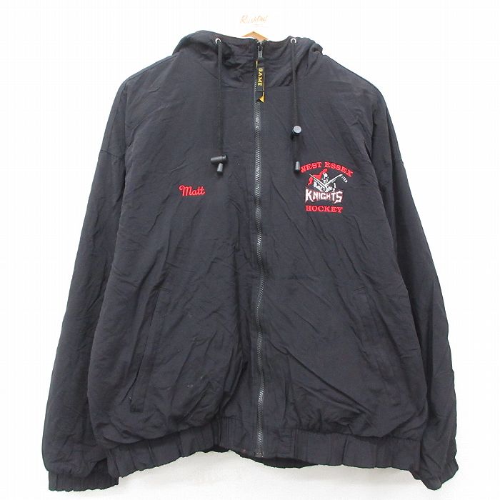 XL★古着 長袖 ナイロン ジャケット メンズ 00年代 00s KNIGHT ホッケー 大きいサイズ 黒 ブラック 25feb06 中古 アウター ウインドブレーカー