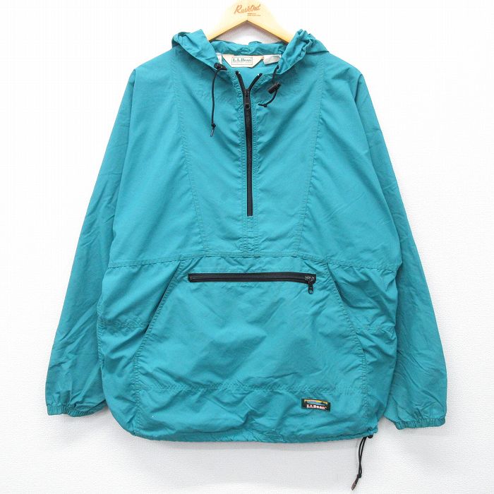 L★古着 エルエルビーン LLBEAN 長袖 ハーフジップ ナイロン ジャケット アノラック パーカー メンズ 80年代 80s USA製 青緑 【spe】 25feb12 中古 アウター ウインドブレーカー