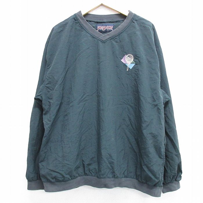 XL★古着 ジャンスポーツ 長袖 ナイロン ジャケット メンズ 00年代 00s ゴルフ Vネック 濃緑 グリーン 25feb12 中古 アウター ウインドブレーカー