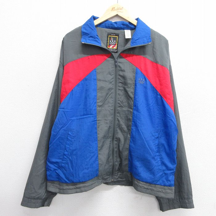 XL★古着 JCペニー 長袖 ナイロン ジャケット メンズ 90年代 90s USAオリンピック マルチカラー グレー他 25feb12 中古 アウター ウインドブレーカー