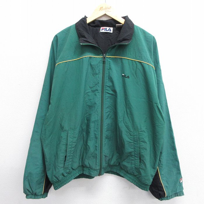 L★古着 フィラ FILA 長袖 ナイロン ジャケット メンズ 90年代 90s ワンポイントロゴ 緑他 グリーン 25feb12 中古 アウター ウインドブレーカー