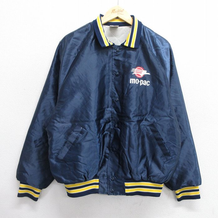 XL★古着 ヒルトン 長袖 ナイロン ジャケット メンズ 90年代 90s mo-pac 大きいサイズ ラグラン USA製 紺 ネイビー 内側キルティング 25feb12 中古 アウター ウインドブレーカー