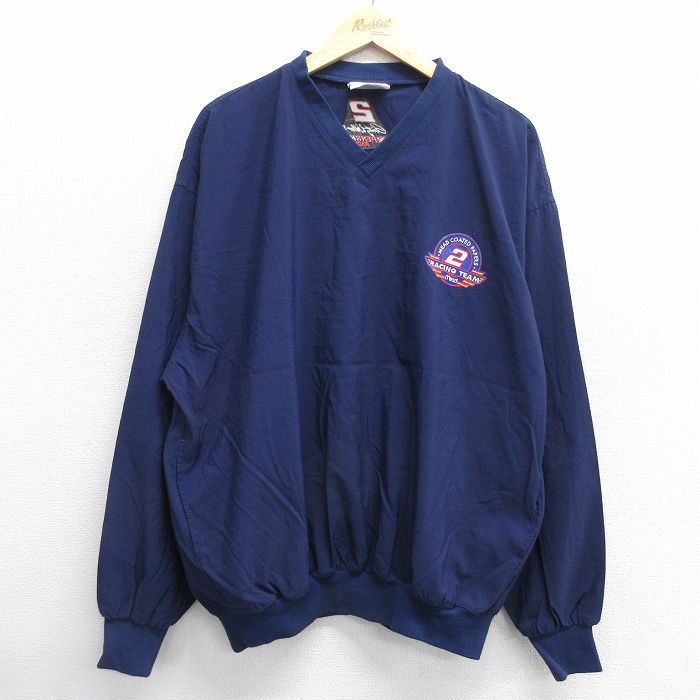 XL★古着 長袖 ナイロン ジャケット メンズ 90年代 90s レーシング ラスティワレス 2 大きいサイズ Vネック USA製 紺 ネイビー 25feb12 中古 アウター ウインドブレーカー