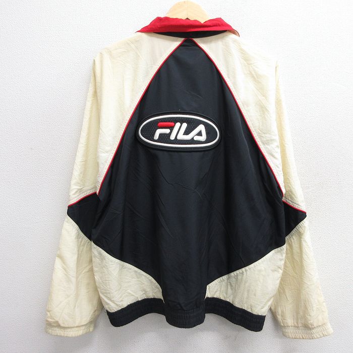 L★古着 フィラ FILA 長袖 ナイロン ジャケット メンズ 90年代 90s ビッグロゴ 刺繍 黒他 ブラック 25feb14 中古 アウター ウインドブレーカー