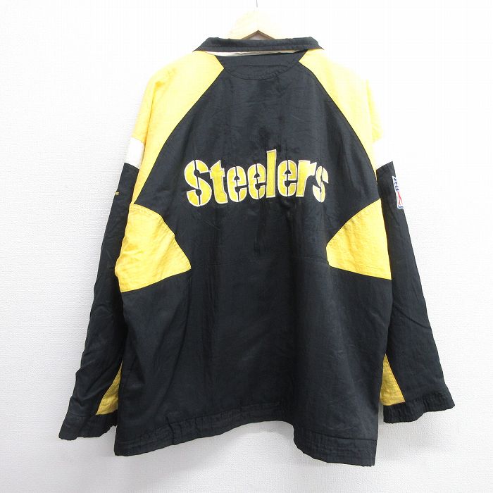 【50%OFF】XL★古着 長袖 ナイロン ジャケット メンズ 90年代 90s NFL ピッツバーグスティーラーズ 刺繍 大きいサイズ 黒他 ブラック 内側キルティング アメフト スーパーボウル 25feb14 中古 アウター ウインドブレーカー