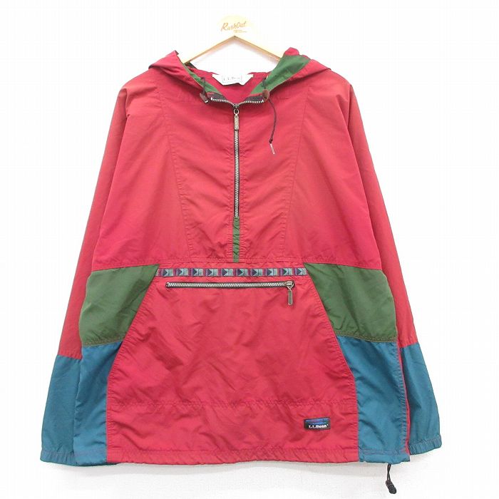 L★古着 エルエルビーン LLBEAN 長袖 ハーフジップ ナイロン ジャケット アノラック パーカー メンズ 90年代 90s 赤他 レッド 【spe】 25feb14 中古 アウター ウインドブレーカー