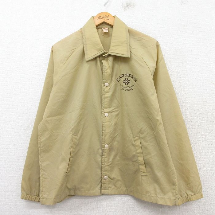 M★古着 チョークライン 長袖 ナイロン ジャケット メンズ 80年代 80s CASTAWAYS ラグラン USA製 ベージュ カーキ 25feb14 中古 アウター ウインドブレーカー