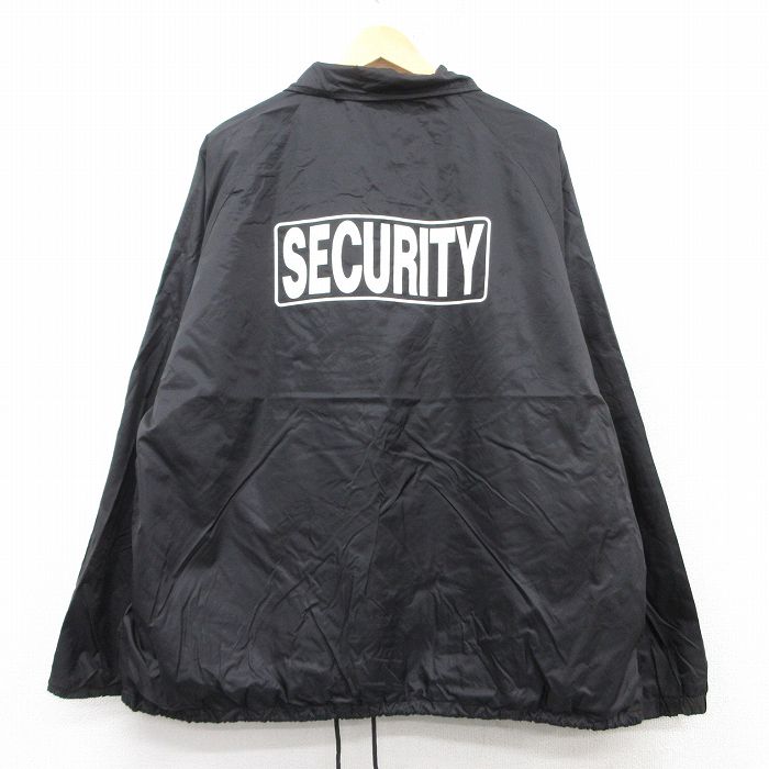 XL★古着 長袖 ナイロン ジャケット メンズ 90年代 90s セキュリティ 大きいサイズ ラグラン 黒 ブラック 【spe】 25feb15 中古 アウター ウインドブレーカー