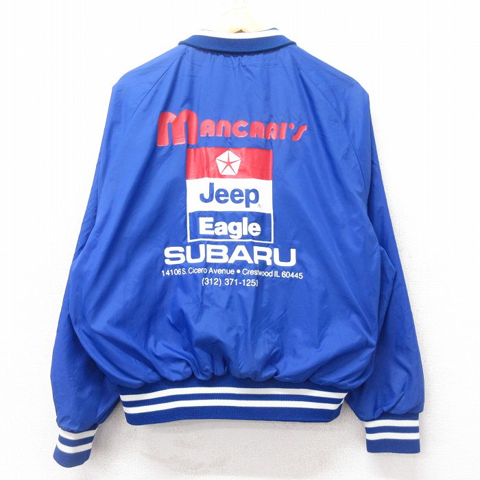 L★古着 長袖 ナイロン ジャケット メンズ 80年代 80s サッカー ジープ スバル ラグラン USA製 青 ブルー 【spe】 25feb15 中古 アウター ウインドブレーカー