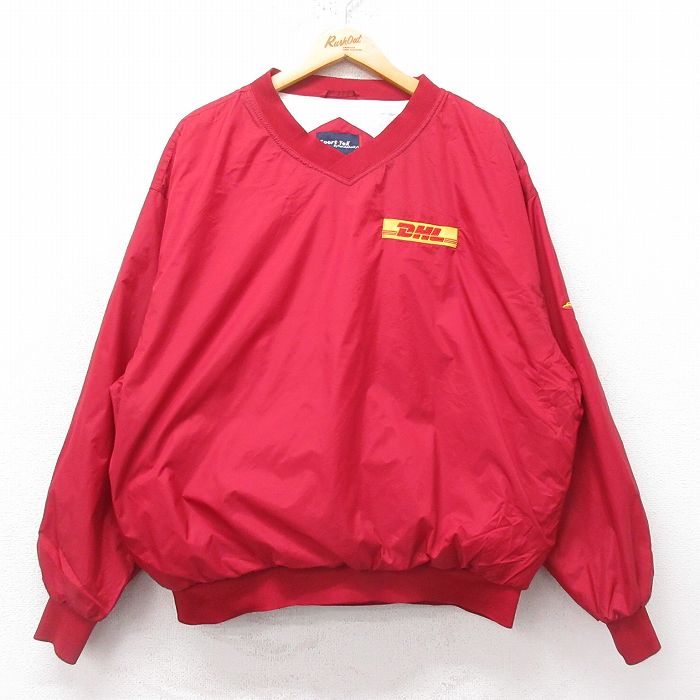 XL★古着 長袖 ナイロン ジャケット メンズ DHL 飛行機 Vネック エンジ 25feb15 中古 アウター ウインドブレーカー