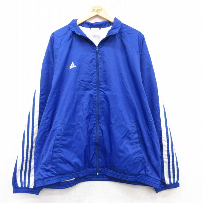 XL★古着 アディダス adidas 長袖 ナイロン ジャケット メンズ ワンポイントロゴ 青 ブルー 3本ライン 内側メッシュ 25feb20 中古 アウター ウインドブレーカー