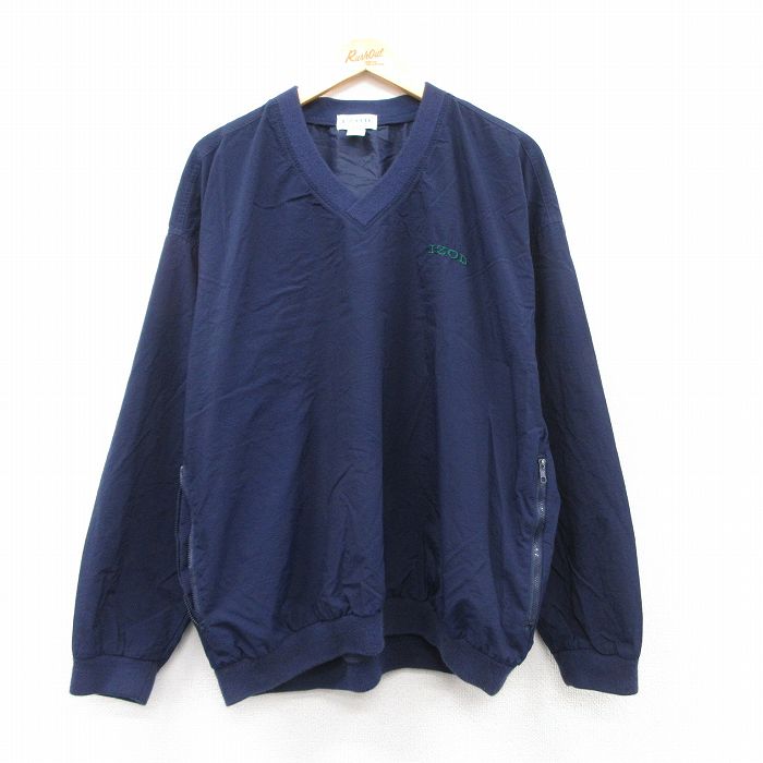 【20%OFF】XL★古着 IZOD 長袖 ナイロン ジャケット メンズ 90年代 90s ワンポイントロゴ Vネック 紺 ネイビー 25feb20 中古 アウター ウインドブレーカー