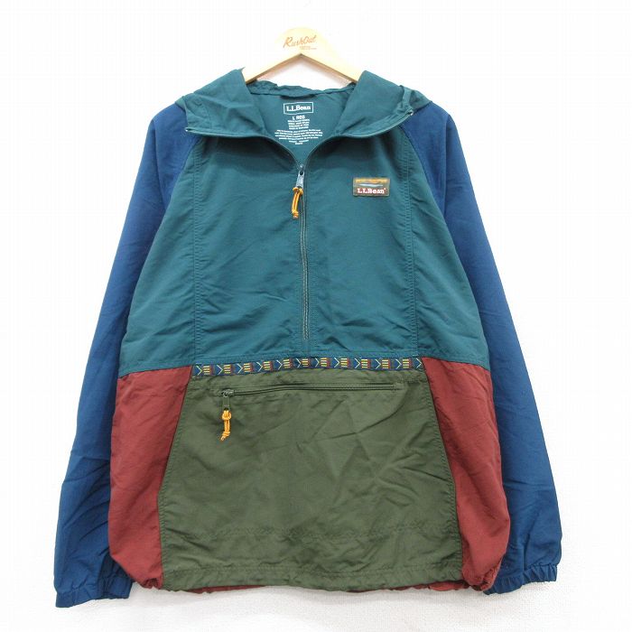 M★古着 エルエルビーン LLBEAN 長袖 ハーフジップ ナイロン ジャケット アノラック パーカー メンズ ラグラン 緑他 グリーン 【spe】 25feb20 中古 アウター ウインドブレーカー