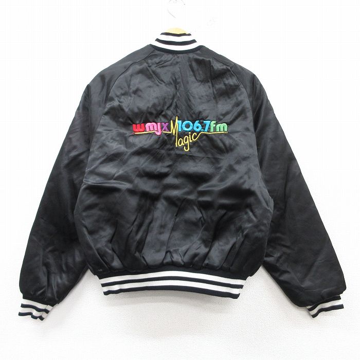 M★古着 長袖 ナイロン ジャケット メンズ 80年代 80s Wmjx 刺繍 ラグラン 黒他 ブラック 内側キルティング 25feb20 中古 アウター ウインドブレーカー