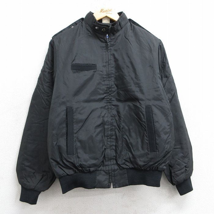 M★古着 長袖 ナイロン ジャケット メンズ 90年代 90s USA製 黒 ブラック 内側キルティング 25feb22 中古 アウター ウインドブレーカー