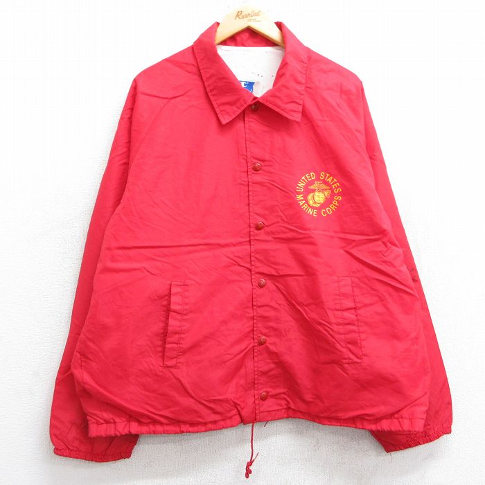 XL★古着 チャンピオン champion 長袖 ナイロン ジャケット メンズ 90年代 90s ミリタリー ユナイテッドステイツ マリンコープス ラグラン USA製 赤 レッド 25feb22 中古 アウター ウインドブレーカー