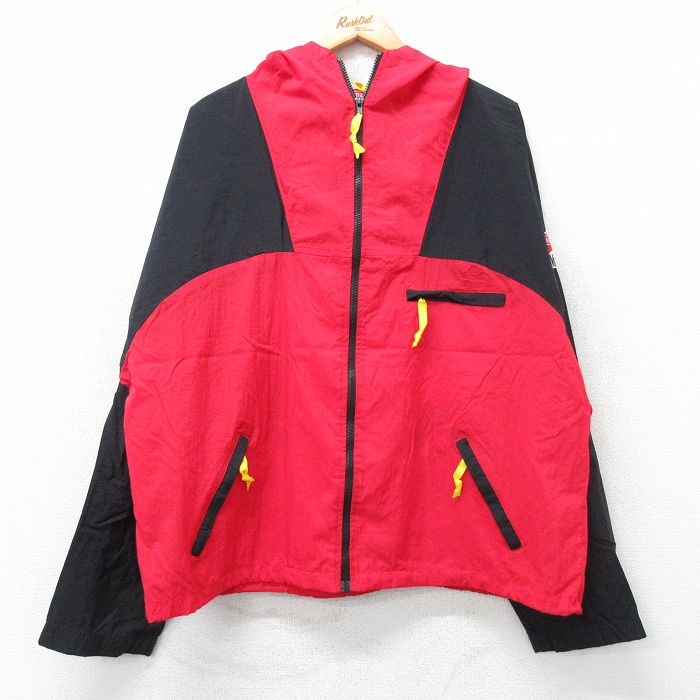 XL★古着 マルボロ 長袖 ナイロン ジャケット パーカー メンズ 90年代 90s ツートンカラー 赤他 レッド 【spe】 25feb25 中古 アウター ウインドブレーカー