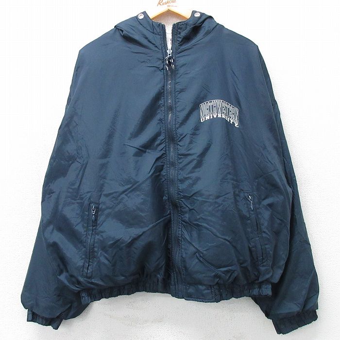 XL★古着 MVスポーツ 長袖 ナイロン ジャケット メンズ 00年代 00s ノースウエスタン 大学 リバーシブル 紺 ネイビー 25feb25 中古 アウター ウインドブレーカー