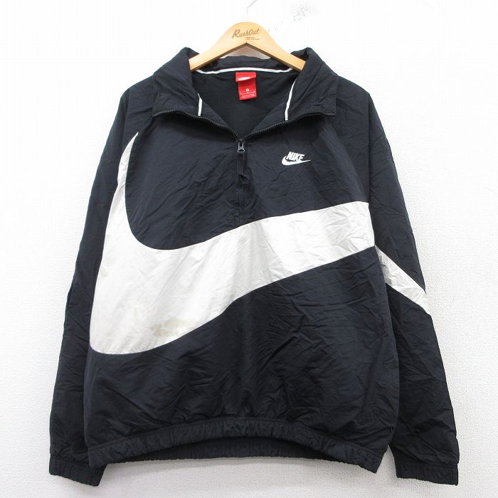 XL★古着 ナイキ NIKE 長袖 ナイロン ジャケット メンズ ビッグロゴ ラグラン 黒他 ブラック 内側メッシュ 25feb25 中古 アウター ウインドブレーカー