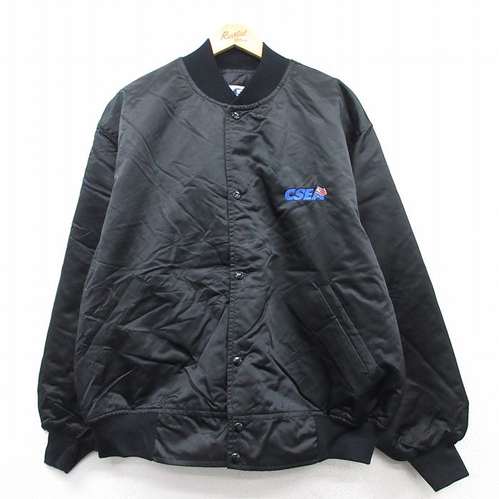 XL★古着 長袖 ナイロン ジャケット メンズ 90年代 90s CSEA 大きいサイズ USA製 黒 ブラック 内側キルティング 25feb25 中古 アウター ウインドブレーカー