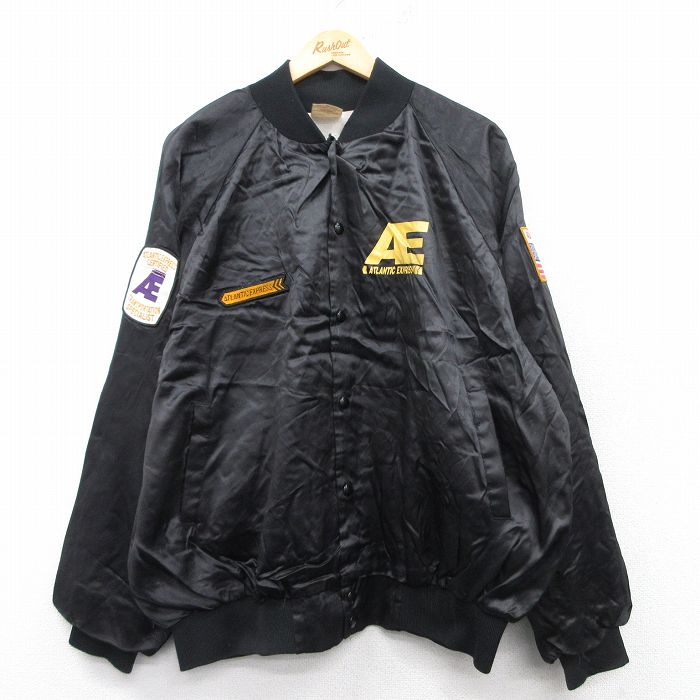XL★古着 長袖 ナイロン ジャケット メンズ 90年代 90s ATLANTIC EXPRESS ラグラン 大きいサイズ USA製 黒 ブラック 25feb25 中古 アウター ウインドブレーカー