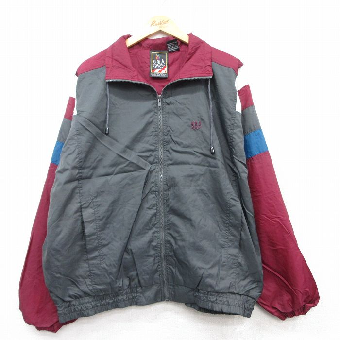 XL★古着 長袖 ナイロン ジャケット メンズ 00年代 00s USAオリンピック 大きいサイズ グレー他 25feb25 中古 アウター ウインドブレーカー