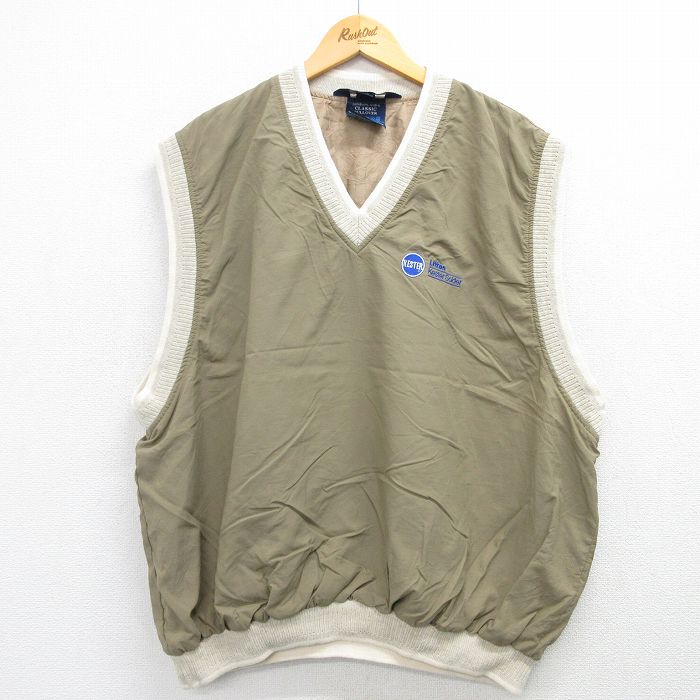 XL★古着 ナイロン ベスト メンズ 90年代 90s Litton Vネック USA製 ベージュ カーキ 25feb25 中古 アウター ウインドブレーカー