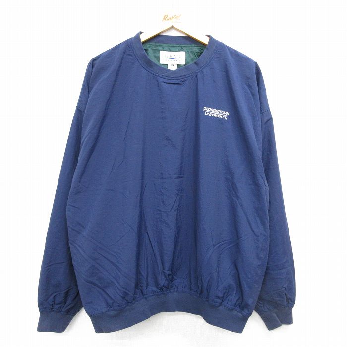 XL★古着 長袖 ナイロン ジャケット メンズ 00年代 00s ジョージタウン 大学 大きいサイズ クルーネック 紺 ネイビー 25feb25 中古 アウター ウインドブレーカー