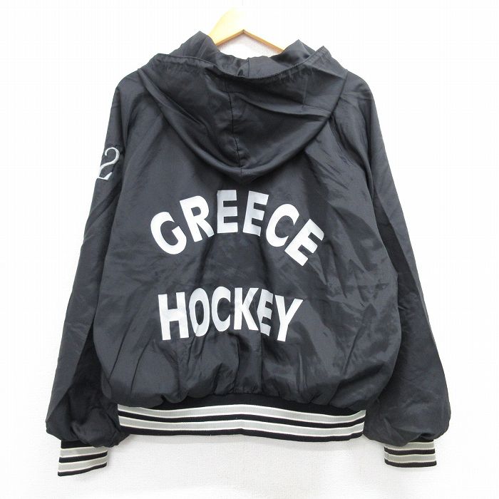 XL★古着 長袖 ハーフジップ ナイロン ジャケット パーカー メンズ 90年代 90s GREECE ホッケー ラグラン 黒 ブラック 25feb25 中古 アウター ウインドブレーカー
