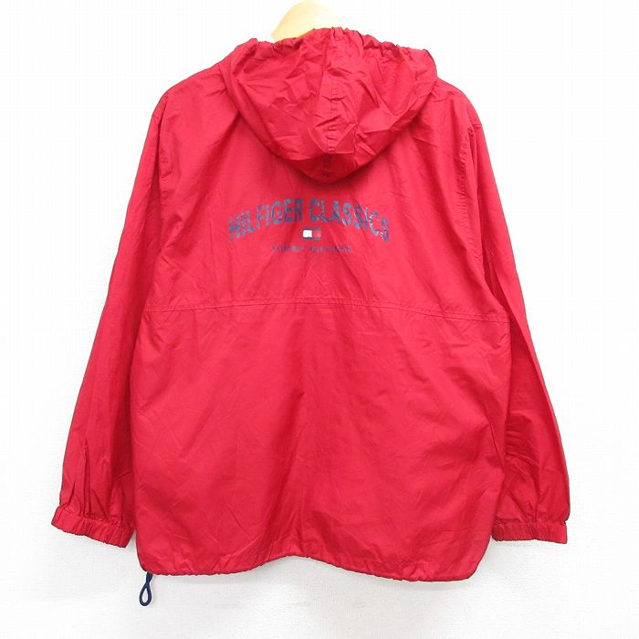 L★古着 トミーヒルフィガー TOMMY HILFIGER 長袖 ハーフジップ ブランド ナイロン ジャケット アノラック パーカー メンズ 90年代 90s ビッグロゴ 赤 レッド 25feb25 中古 アウター ウインドブレーカー